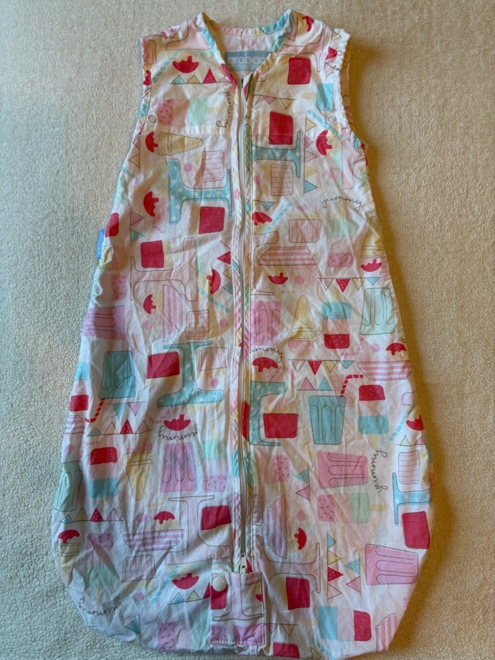 Grobag Baby Sleep Sack / Wearable Blanket, Cotton. Pink Teal Ice Cream Design